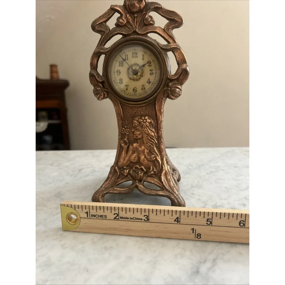 Antique Art Nouveau Figural Lady Mantel Clock New Haven c1900 Not Tested